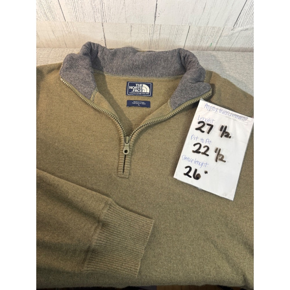 The North Face Mens Quarter Zip Sweater Olive Green Wool Blend Mock Neck Large - Picture 6 of 6